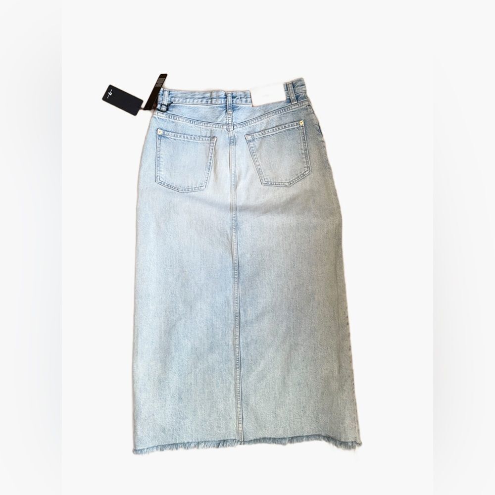 7 For All Mankind Denim Midi Skirt in Peaches Distressed Light Wash Size 27 NWT - Picture 13 of 14